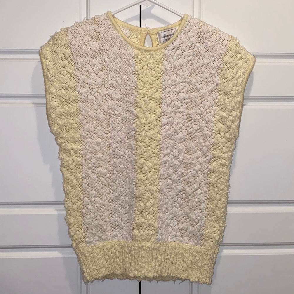 Mango Pale Yellow and Cream Textured Knit Sleeveless Top